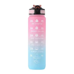 1L Gradient Motivational Sports Water Bottle - Leakproof & Portable - 1 L (Pink - Blue)
