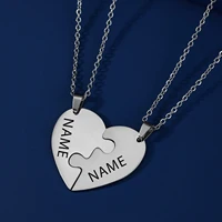 Lemegeton Customized Name Heart Puzzle Necklace 2-6Pcs Stainless Steel Jewelry Family Name Love Pendant Friendship New Year Gift