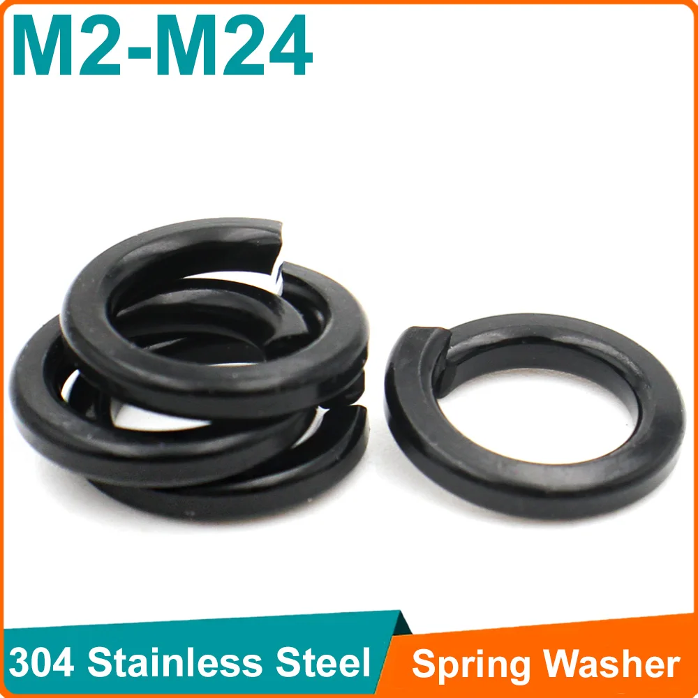 2-100cs M2 M2.5 M3 M4 M5 M6 M8 M10 M12 M14 M16 M18 M20 M22 M24 สีดํา 304 สแตนเลสสตีลแยกล็อคเครื่องซักผ้าฤดูใบไม้ผลิปะเก็นยืดหยุ่น 1