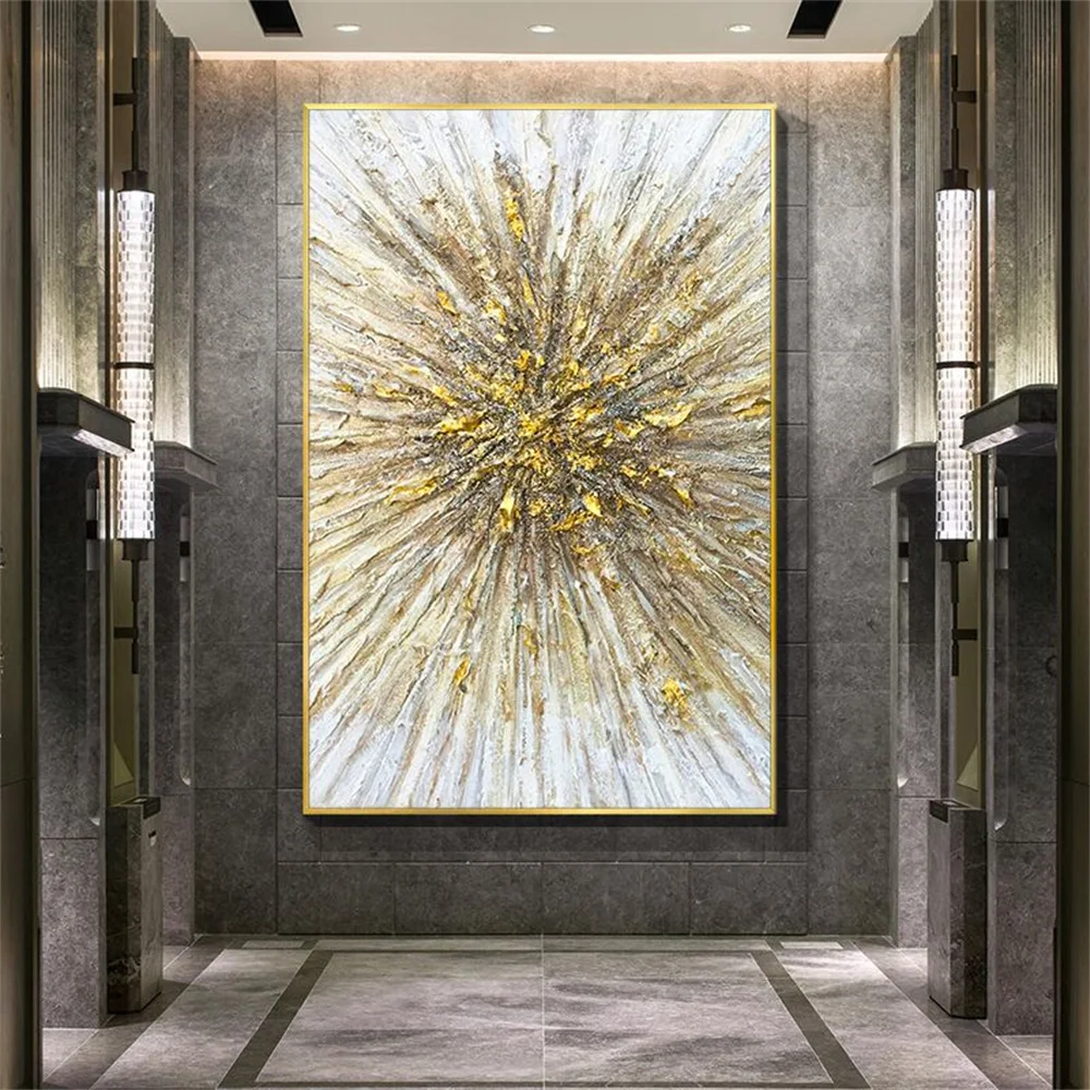 

Hand Painted Texture Abstract Oil Painting Gold Foil Modern Home Wall Art Hangings Canvas Paintings For Living Room Hotel Decor