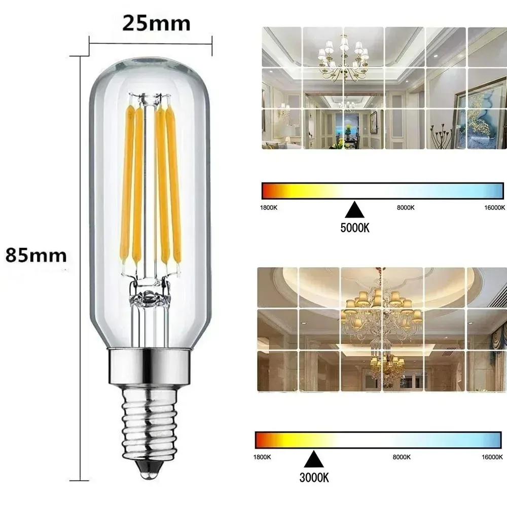 멜러리 E14 베이스 LED 전구 T25 4W 튜블러 스크류 에디슨 라이트 웜 콜드 화이트 50W 상당 전구 120V/220V 가정 사무실용 3팩