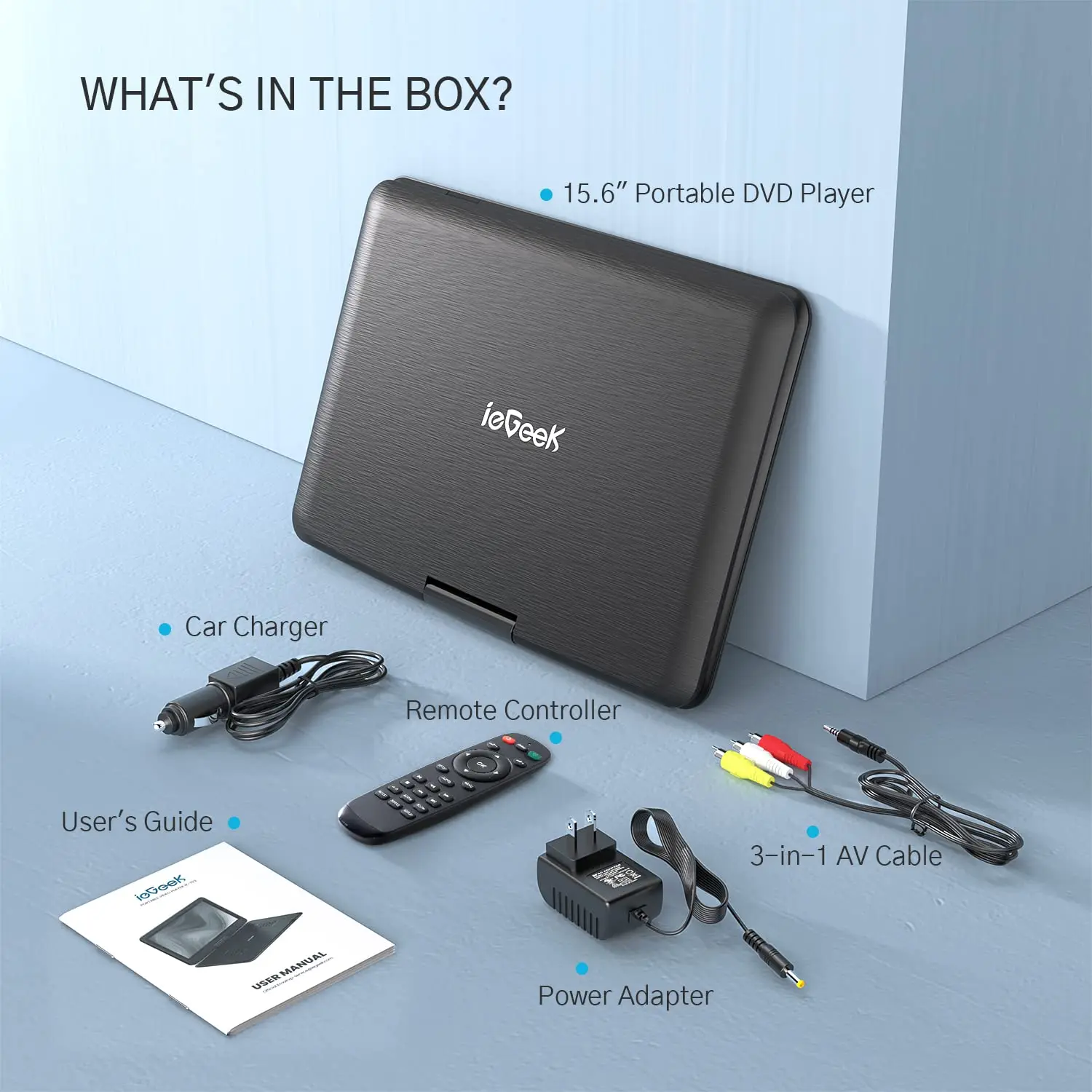 ieGeek 17.5" Portable DVD Player with 15.6" Swivel HD Large Screen, 6 Hrs 5000mAH Rechargeable Battery, USB/SD Card/Sync TV
