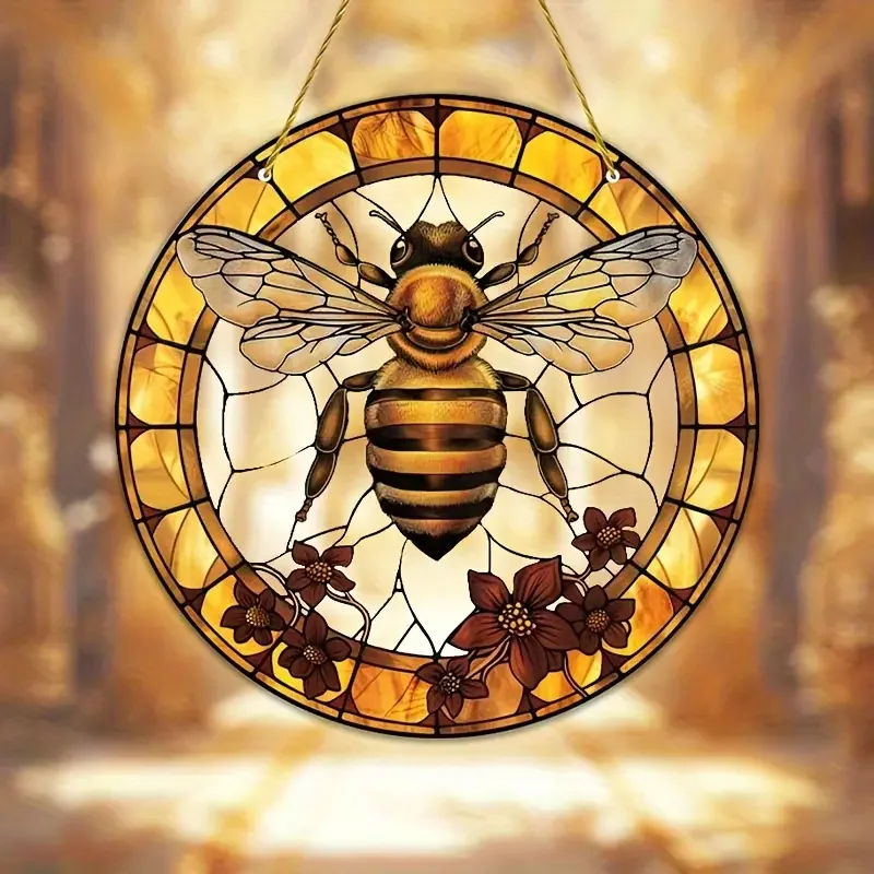 1 pc bee and flower sun catcher, indoor and outdoor wall decoration, garden porch bedroom home decoration, friend gift ideas