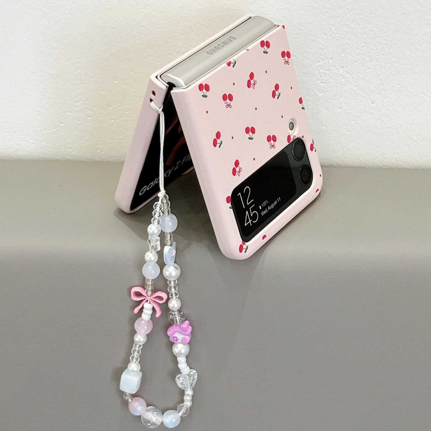 Cherry-Themed Shockproof Bracelet Phone Case with Skin-Feel Texture