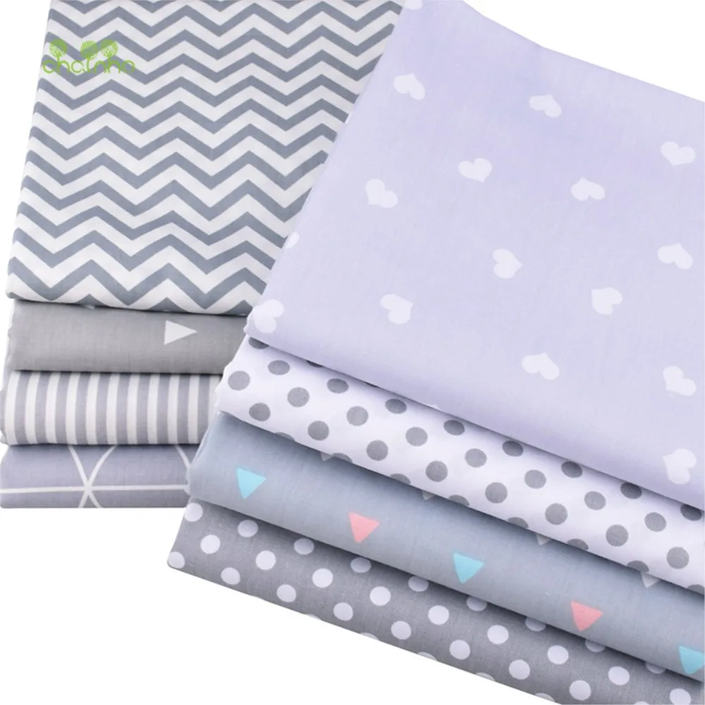 Chainho,Printed Twill Cotton Fabric,Patchwork Cloth,DIY Sewing Quilting Material,Gray Geometric Pattern Series,8 Design,2 Sizes