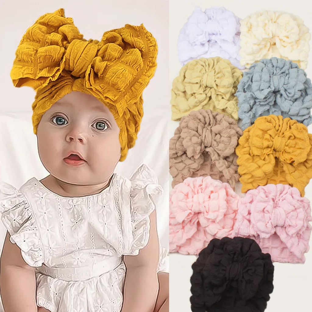 

5pcs European and American New Baby Beanie Cap Seersucker Plain Bow Indian Sleeve Baby Hat