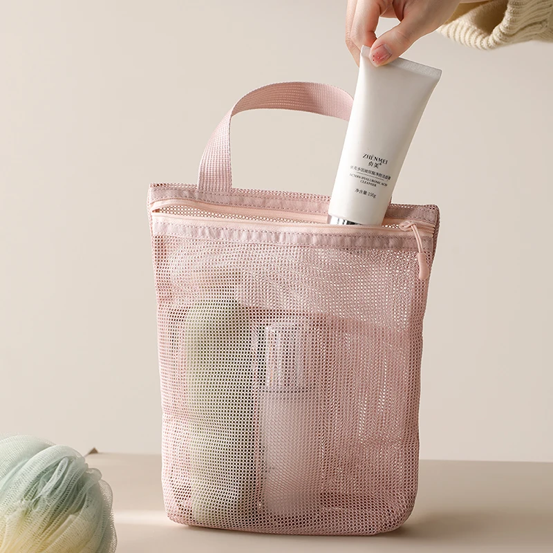 23x26cm Portable Toiletry Bag Handy Handle Large Capacity Mesh Toiletry Storage Bag Makeup Business Trips Travel