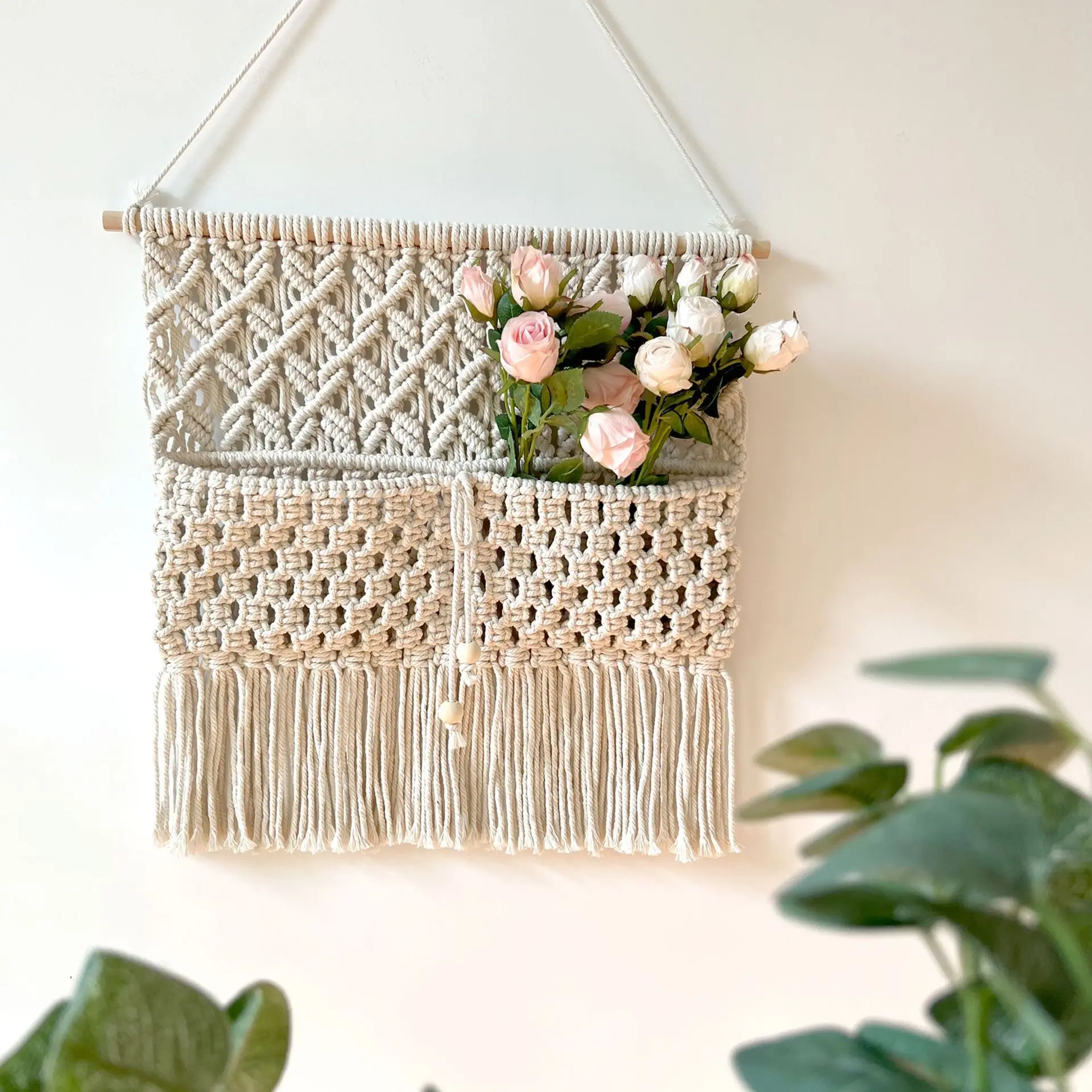 Hand-woven Wall Decoration  Meter Box Covering Tapestry Bohemian Dried Flower Storage Pocket