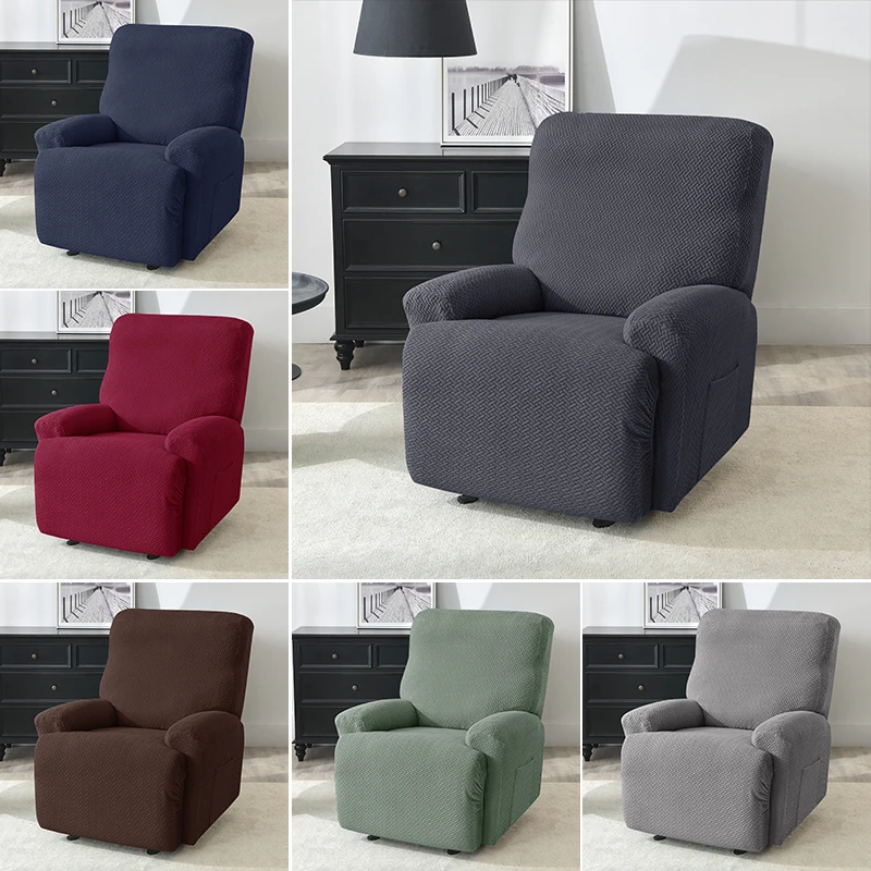 4pcs/set Single Stretch Recliner Sofa Cover for Living Room Solid Color Elastic Non Slip Armchair Covers All-inclusive Covers 6