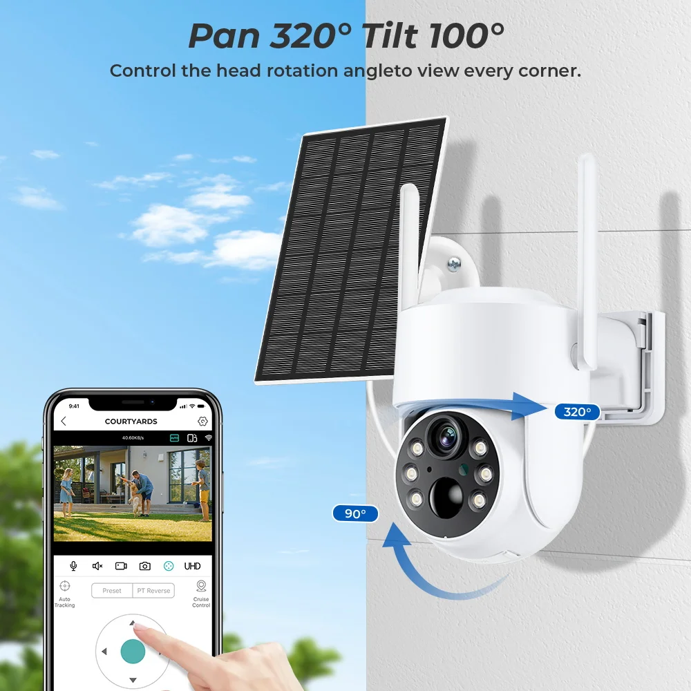 WiFi PTZ Camera Outdoor Wireless Solar IP Camera 4MP HD Built-in Battery Video Surveillance Camera Long Time Standby iCsee APP 3