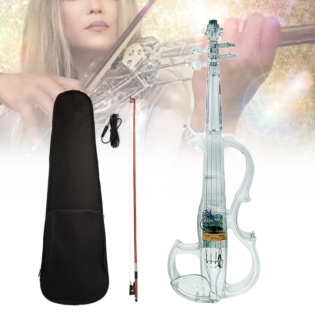 NAOMI 4/4 Electric Violin Transparent Crystal Acrylic Body With Led Light Violin Bow Luminous Clear Electronic Performance