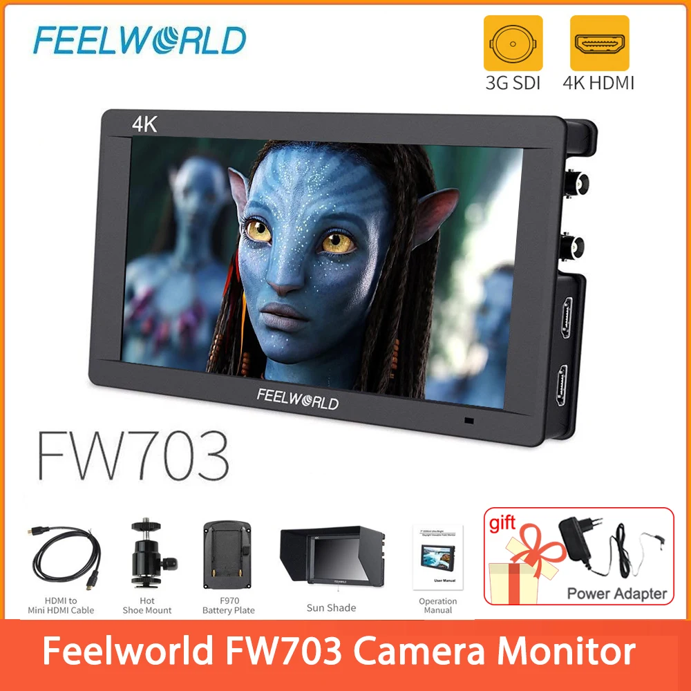 FEELWORLD FW703 7 Inch 3G SDI 4K HDMI Full HD 1920x1200 LCD IPS Field Monitor for DSLR Digital Cameras BMCC Stabilizer