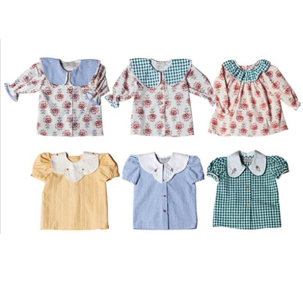 1-8Yrs Girls Floral Blouse Summer Kids Shirts Short Puff Sleeve Toddler Tops for Baby Girls Clothes Vintage Children Shirt kids shirts