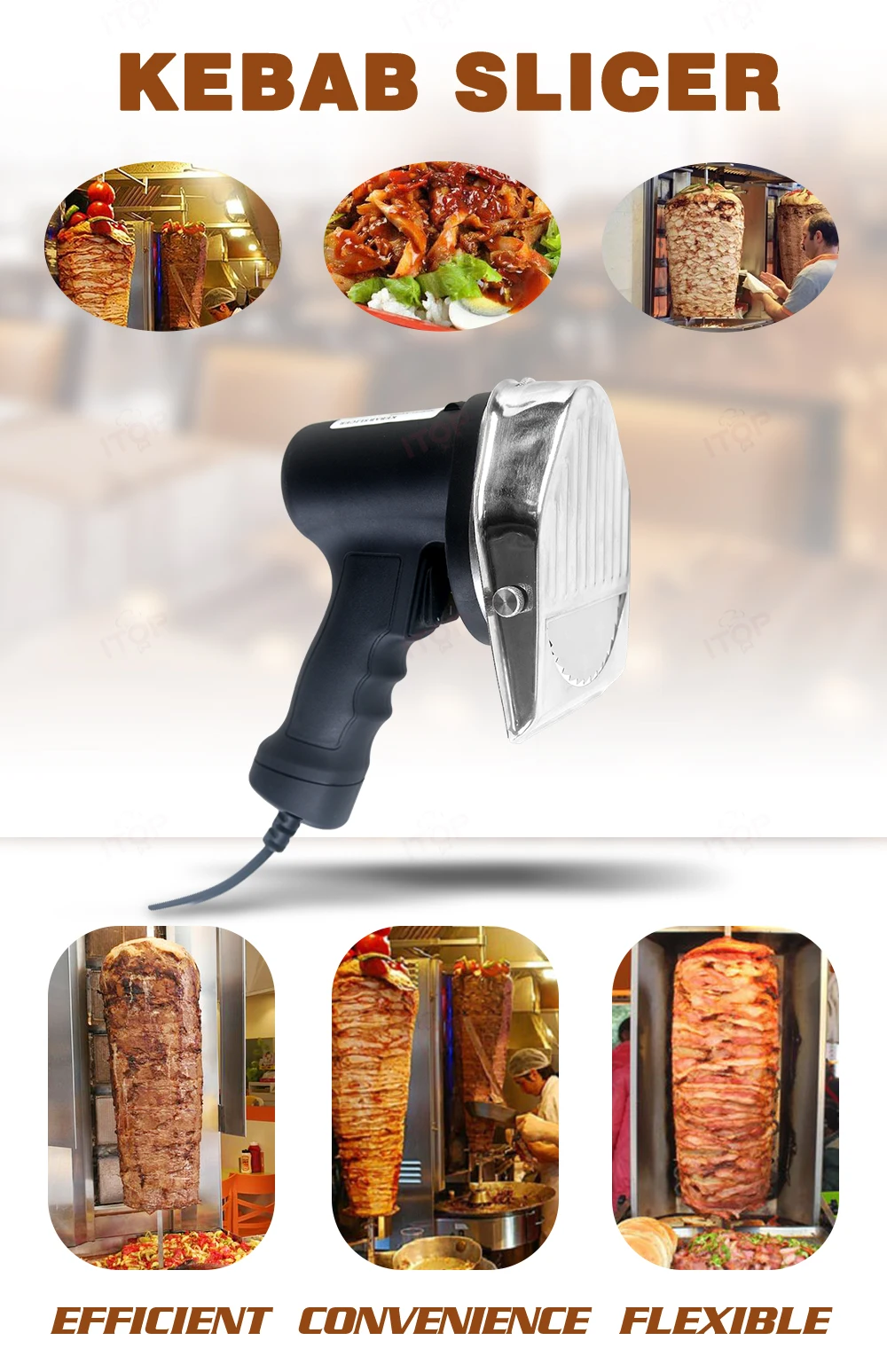 Description Picture 2 of itemITOP Electric Kebab Slicer Shawarma Machine Knife Doner Gyros Cutter With 2 Blades Kitchen Tools 110V/220V/240V