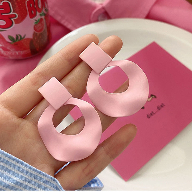 New Korean Acrylic Pink Geometric Earrings for Women Cute Romantic Round Flower Heart Candy Color Fashion Jewelry Brincos