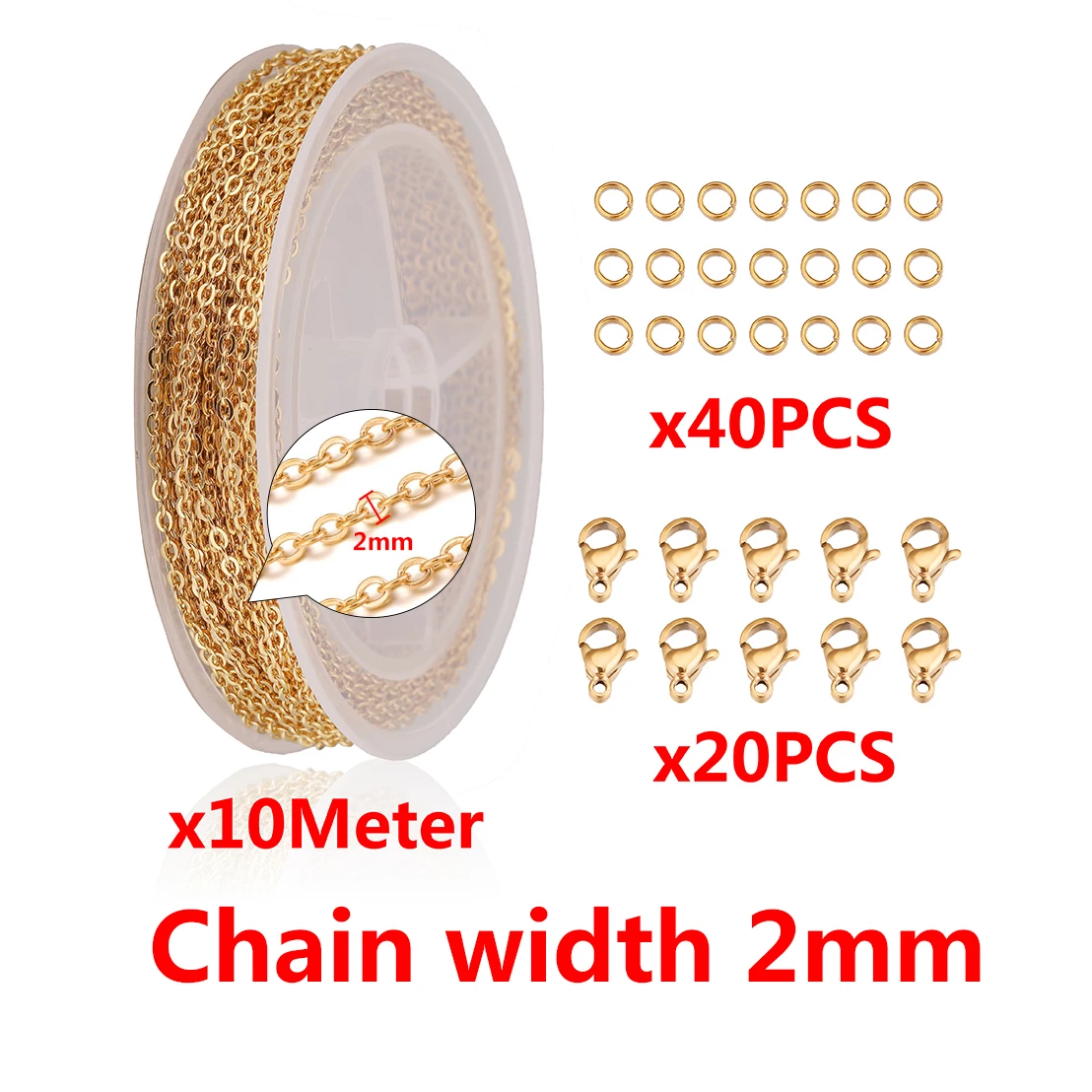 10 meter Kette Mit Hummer Verschluss und Öffnung Ring Set DIY Edelstahl Schmuck Machen Kit Liefert Für Armband Halskette – Detail 5