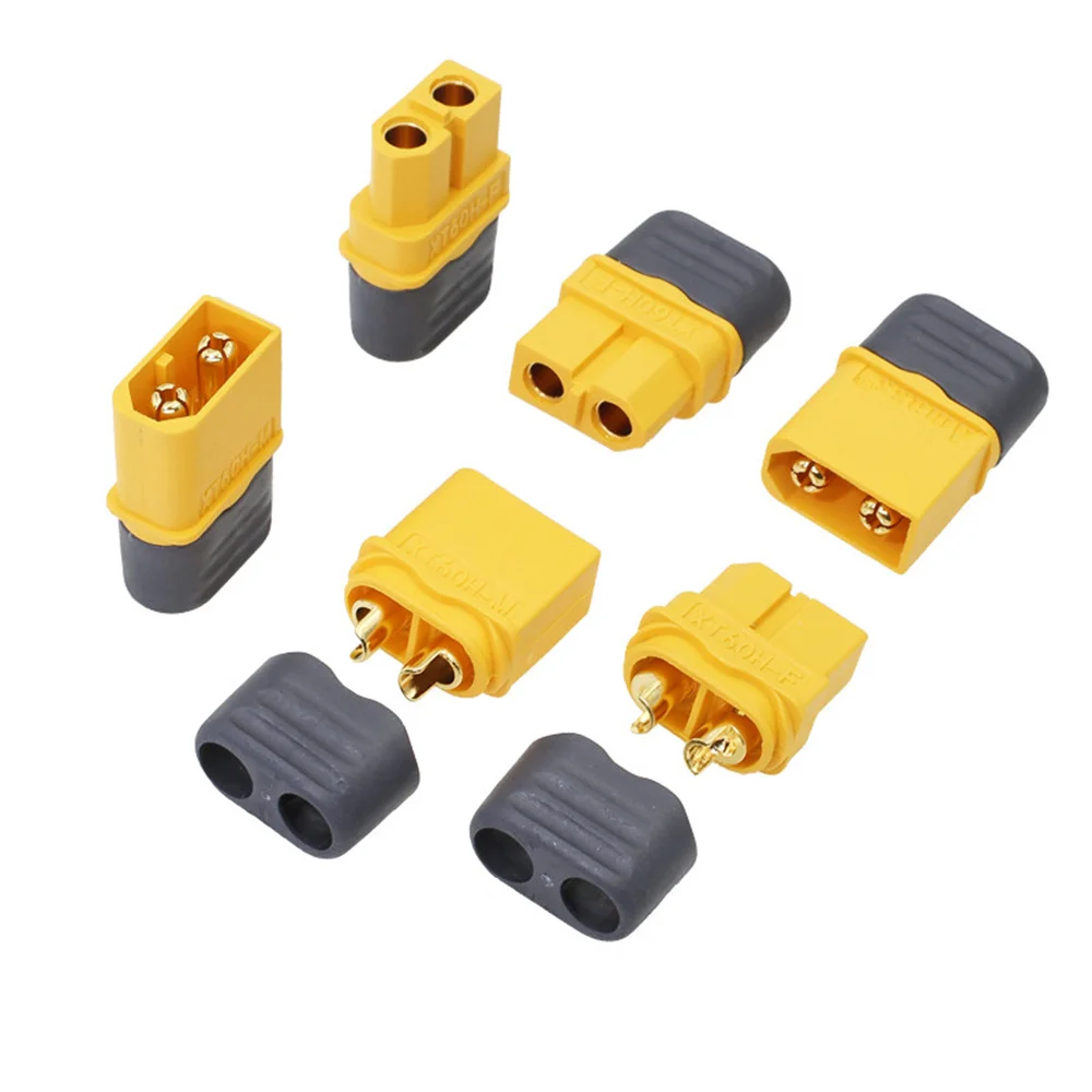 Paire de connecteurs XT60H pour modélisme, vue détaillée des contacts dorés