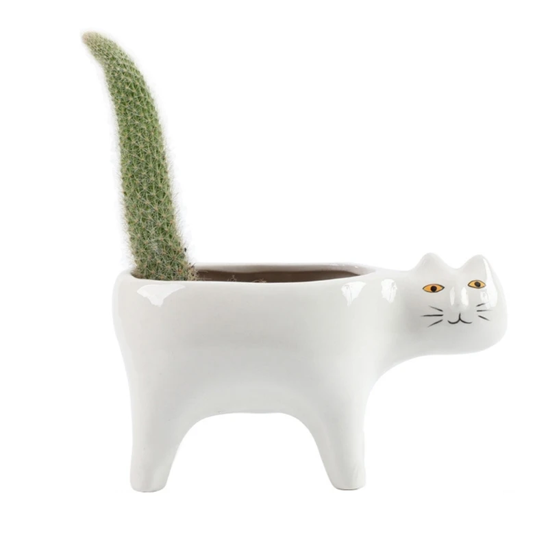

Cartoon for Cat Flowerpot Succulent Planter with Drainage Ceramic Plant Flower Pot Garden Cactus Plants Potted Vase Dropship