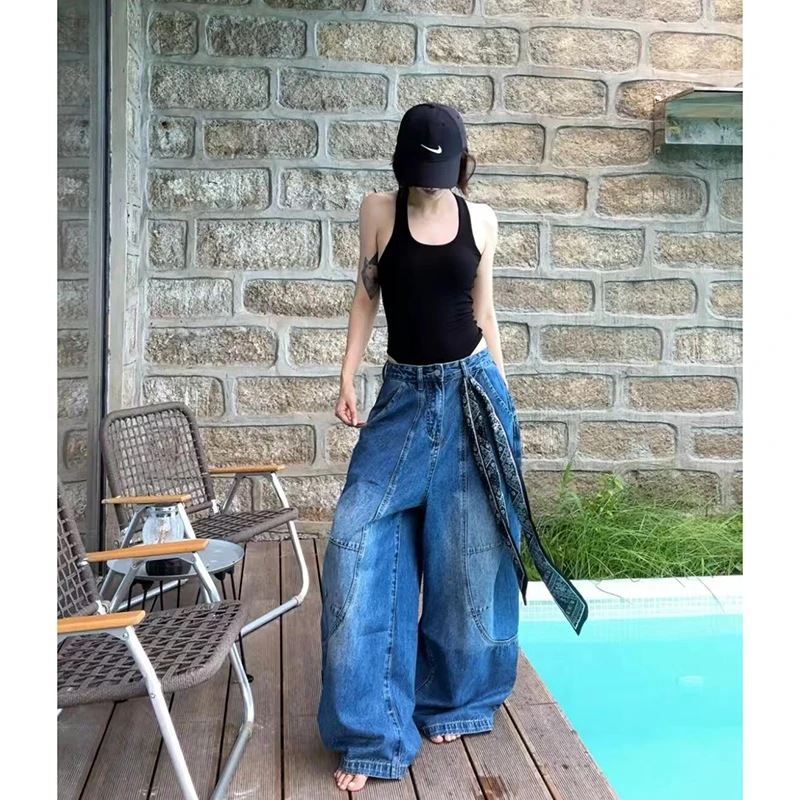 2025 Autumn Women Vintage Y2K 2000s High Waist Jeans Korean Oversize Fashion Loose Casual Blue Wide Leg Pants Lady Streetwears 4