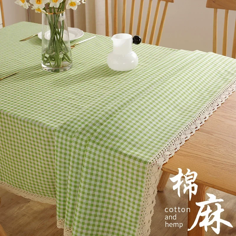

Table cloth fabric, cotton and linen, simple lace, desk mat, student rectangular checkered tea table cloth