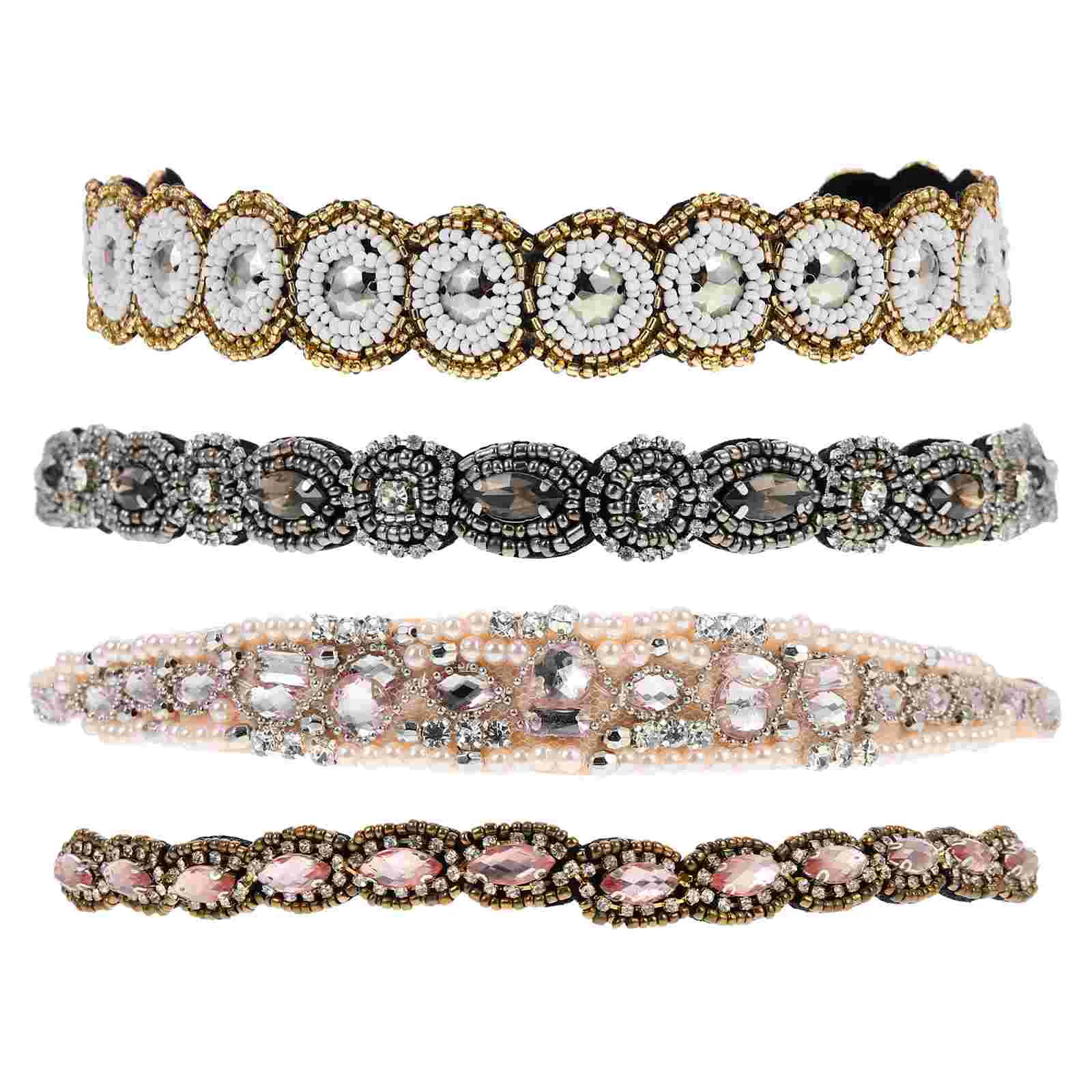 

4 Pcs Beaded Rhinestone Headband Hair Bands Rhinestones Elastic Headbands for Women Glass Beads Headdress Woman Miss