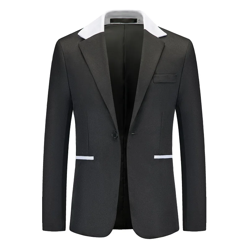 Men's Fashion colorblock business suit jacket youth trendy leisure slim 1 grain buckle blazer