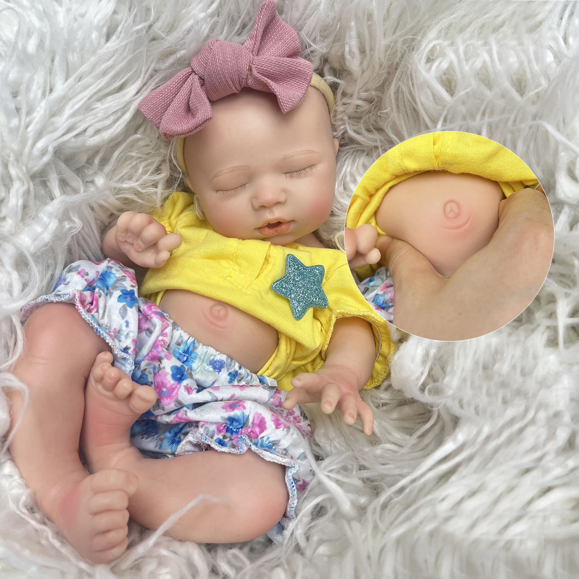 リボーンドール フルシリコン 女の子 フルソリッドシリコン製13インチベビーリボーンドール、口開閉可能