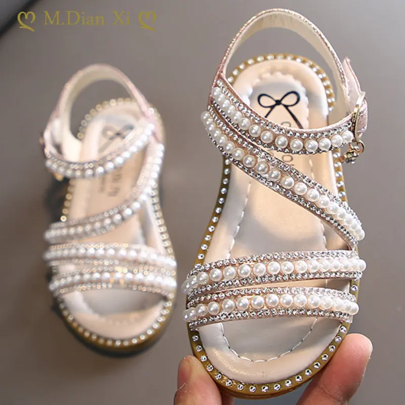 2023 Summer Childrens New Baby Sandals Little Girl Pearl Dew Toe