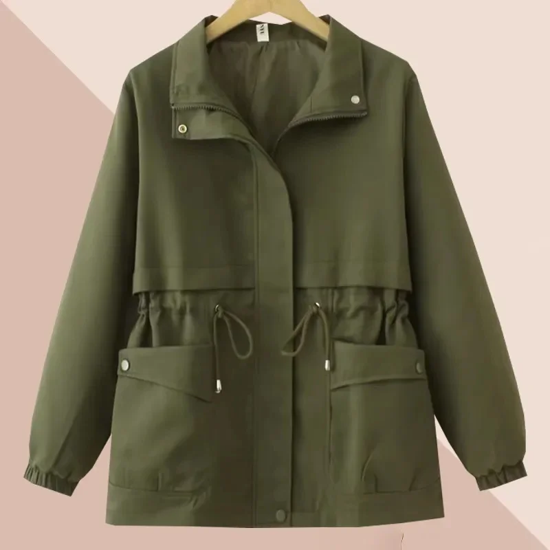 

Plus Size Women's Spring Autumn Clothes New Jacket Waist-Shrinking Trench Coat Middle-Aged And Elderly Mothers Wear Loose Coats