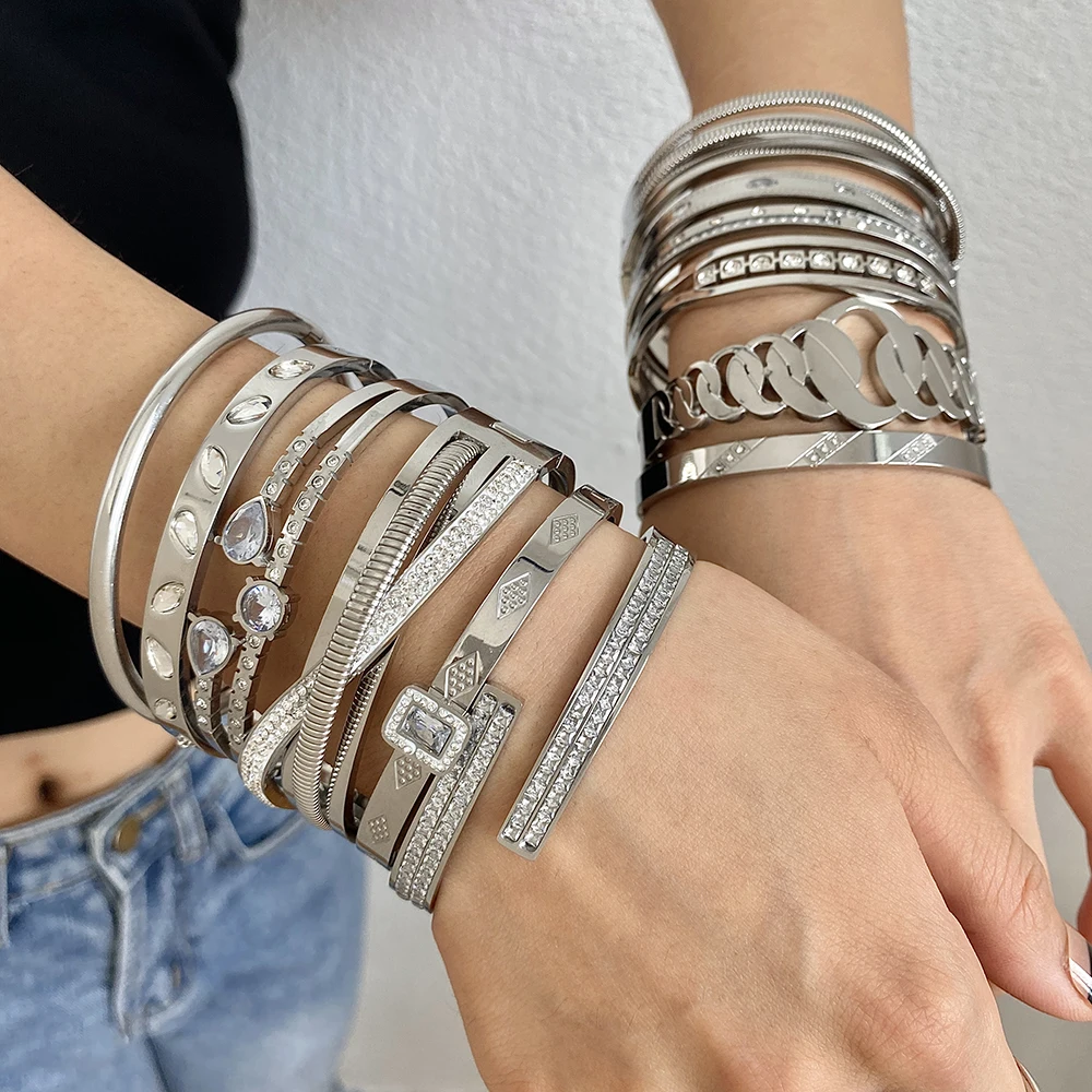 Pulsera De Mujer JEROOT Con Circonitas - Acero Inoxidable, Diseño Brillante, Cierre Seguro, Longitud Ajustable