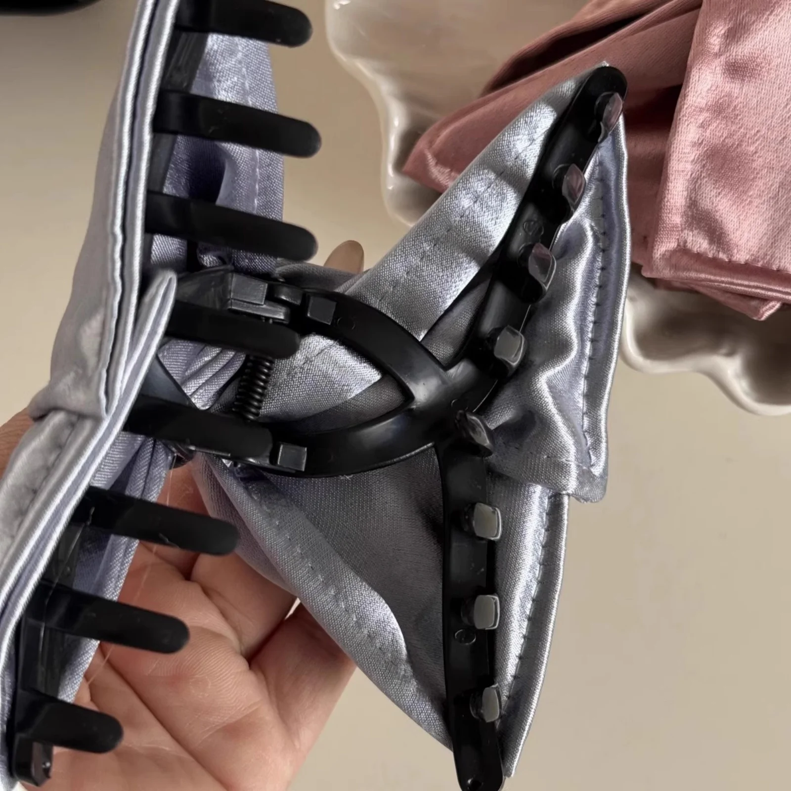 1PC Satin Bow Hair Clips, Elegant Hair Accessories for Women, 2 - Color Set (Black & Beige), Perfect for Stylish Hairstyles