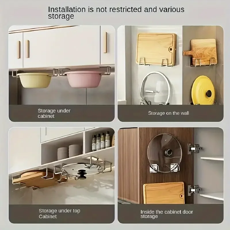 Kitchen Storage Rack 4Pcs Kitchen Storage Rack Punching-free Wall Under Cabinet Cutting Board Multi-functional Accessories