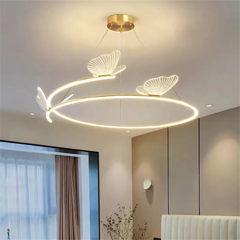 Nordic led ring butterfly ceiling light Creative Gold Art Acrylic light dining Living Room Hotel Bedroom kid's room girl lamp
