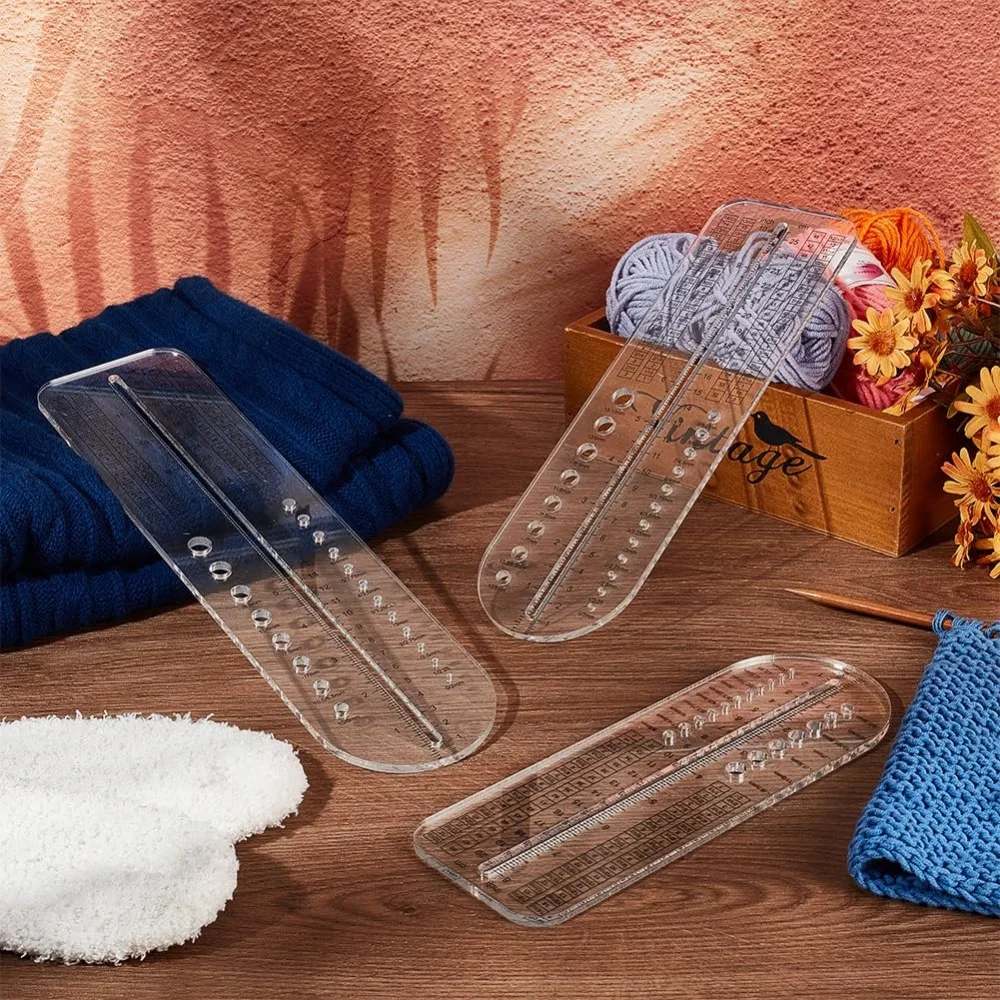 3Pcs Sock Ruler Clear Acrylic Crochet Ruler 8/10/12 Inch Needle Needle Gauge Measure Tools Knitting Sock Blocker