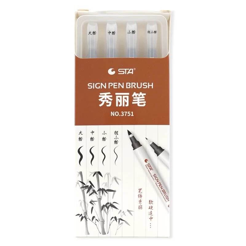 4 Nibs STA 3751 Brush Caligraphy Pen Set Practice Calligraphy Art Chinese Drawing Cartoon Markers Art Supplies School Stationery