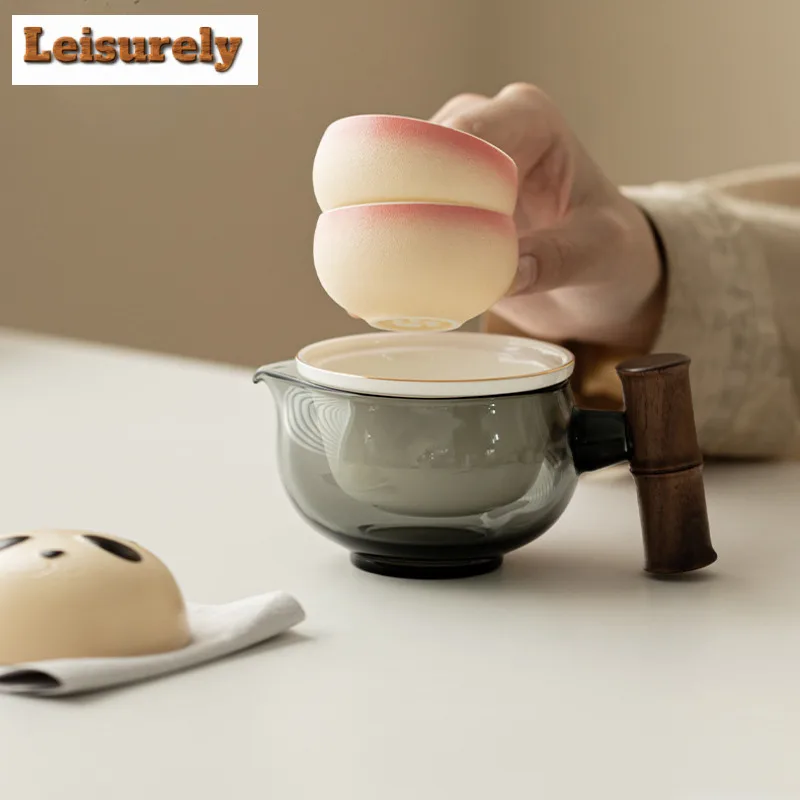 Panda Bamboo Joint Travel Tea Set Kit Boutique 1 Pot 2 Cups Tea Brewing Organizer Portable Camping Handbag Supplies Decoration