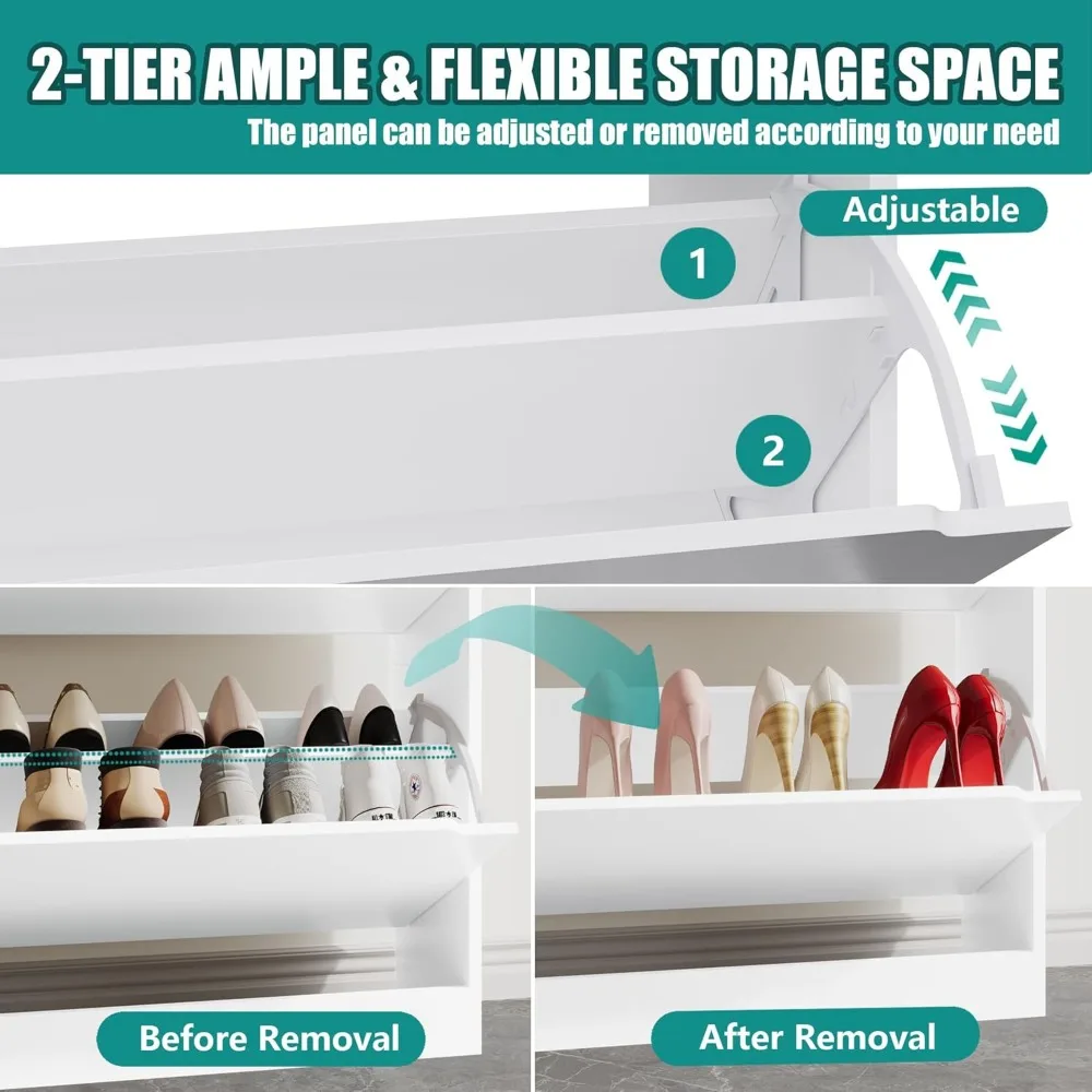 Shoe Storage Cabinet for Entryway with 3 Flip Drawers, Sturdy Wood Hidden Shoe Storage, Freestanding Narrow Slim Shoe Organizer 4