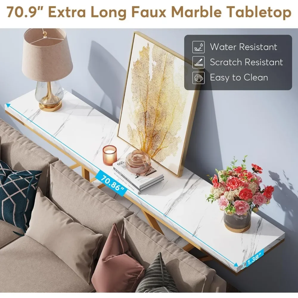 70.9 inch Extra Long Console Table,Modern Gold Sofa Table Behind Couch with Storage,4 Tier Entryway Accent Table for Living Room 6