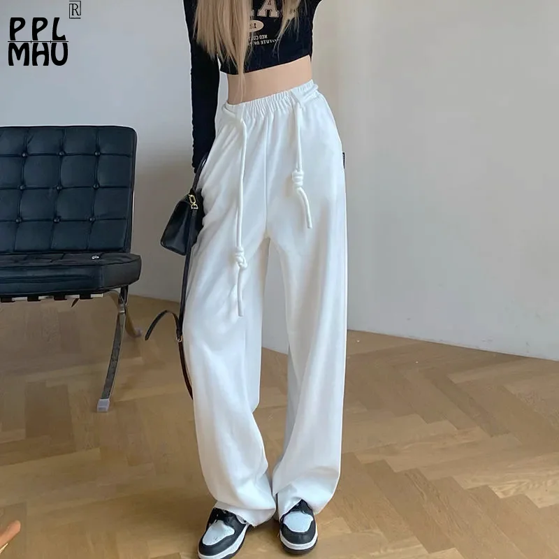 

Casual White Jogger Pants Women Design High Waist Baggy Sweatpants Streetwear Wide Leg Trousers Spring Summer Sport Pantalones