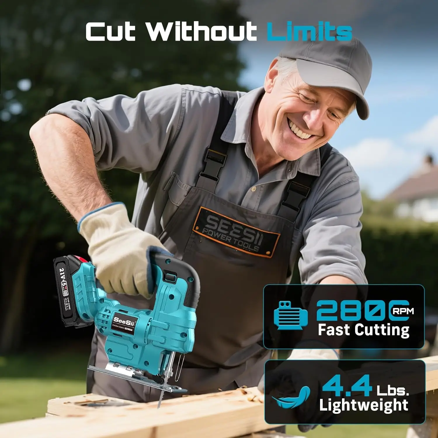 21V Cordless Jigsaw with 2 Batteries, 2800RPM Variable Speed, LED Light for Wood Cutting, Bevel Cuts up to 45&deg;