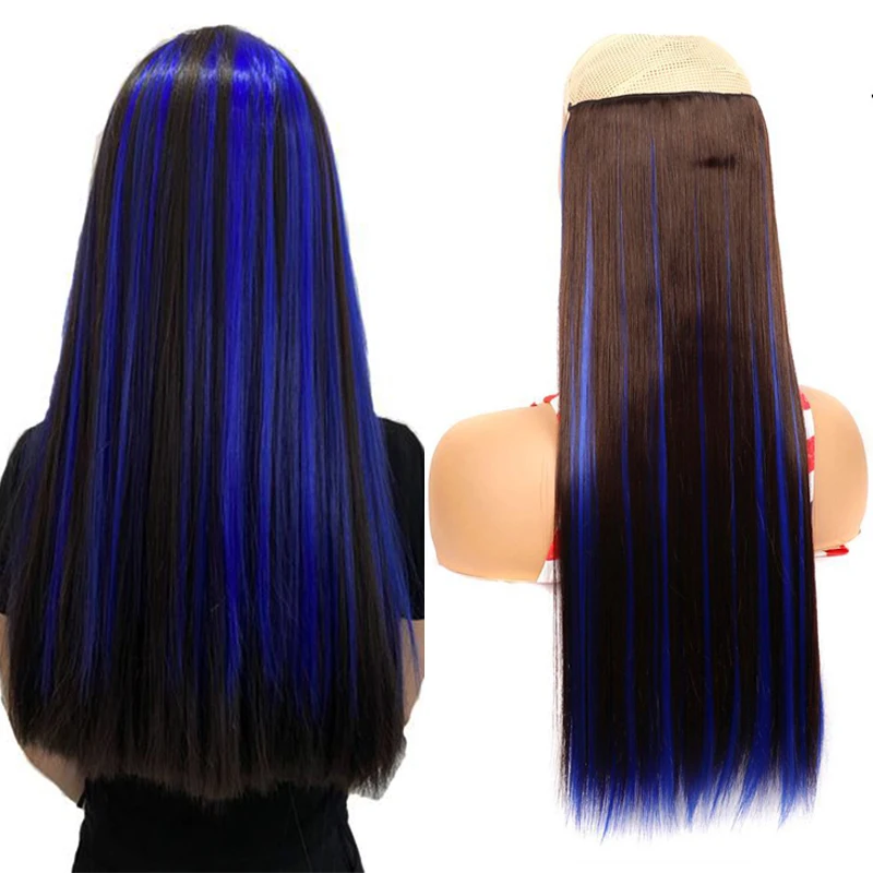 Synthetic Clips With Invisible Wire Hair Extension Artificial Hairpiece Long Straight False Hair Piece Piano Color For Women