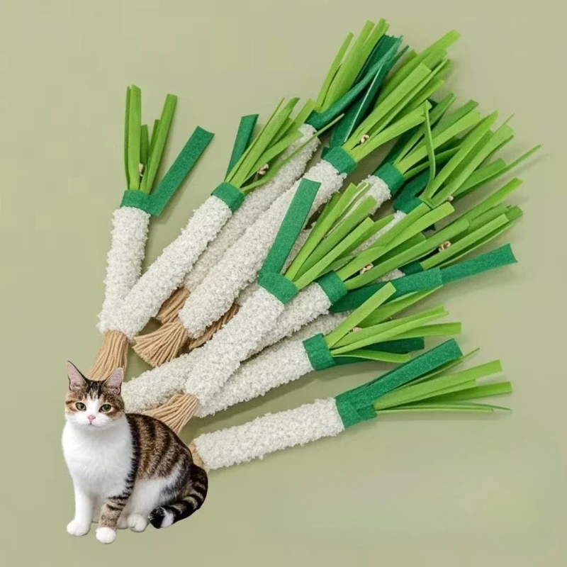 A cat sits by KittyNook Cat Co.'s Ultimate Kitten Teething Wand Toy on a light green background.