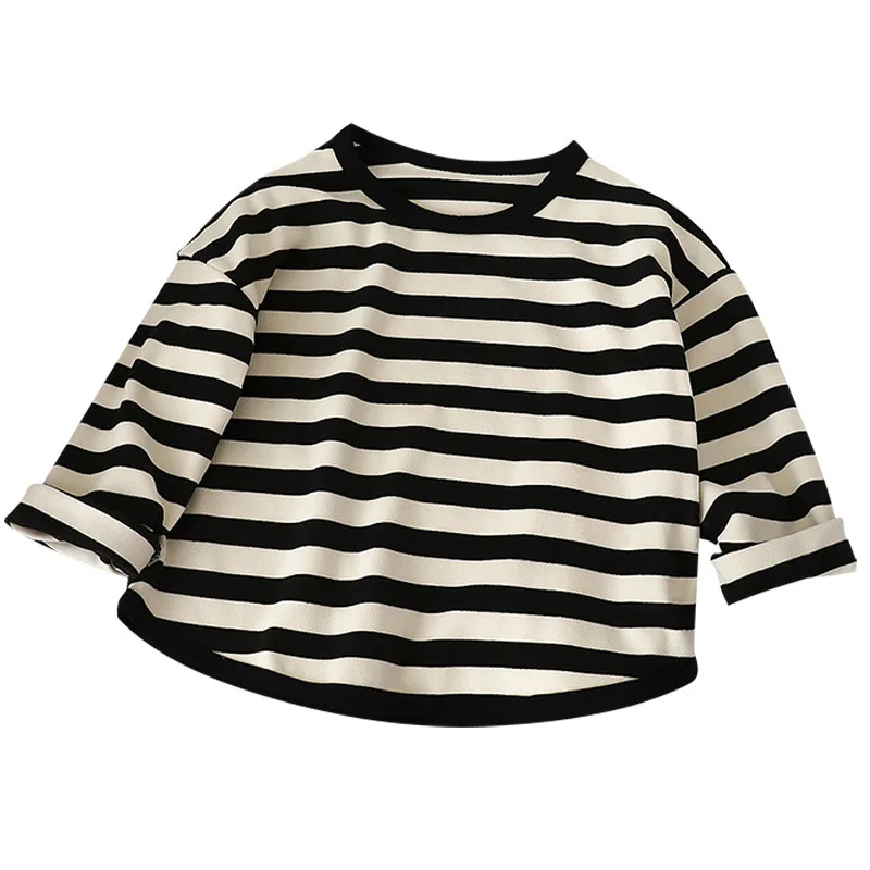 Children Casual T Shirt Spring Autumn New Children Casual T Shirt Loose Kids Striped T Shirts Soft Warm Tee Boys Girls Long Sleeve Tops Baby Clothes