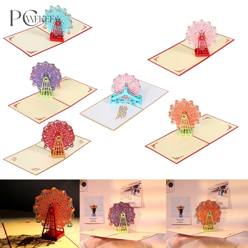 

3D Pop Up Ferris Wheel Greeting Card W/Envelope Valentines Day Birthday Anniversary Invitation Greeting Card Couples Postcard