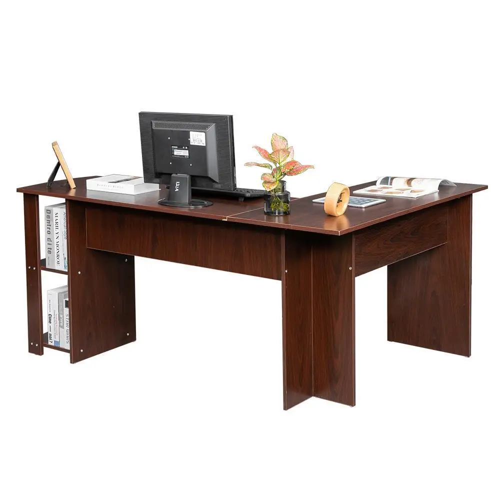 L-Shaped Corner Desk Computer Gaming Home Office Work Table Workstation Brown