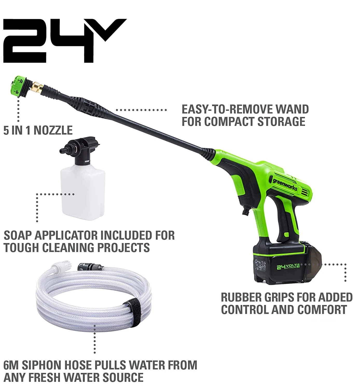 greenworks 24v High pressure washer 24Bar 400w Spray gun cleaner self-priming Household Portable rechargeable cordless Cleaner