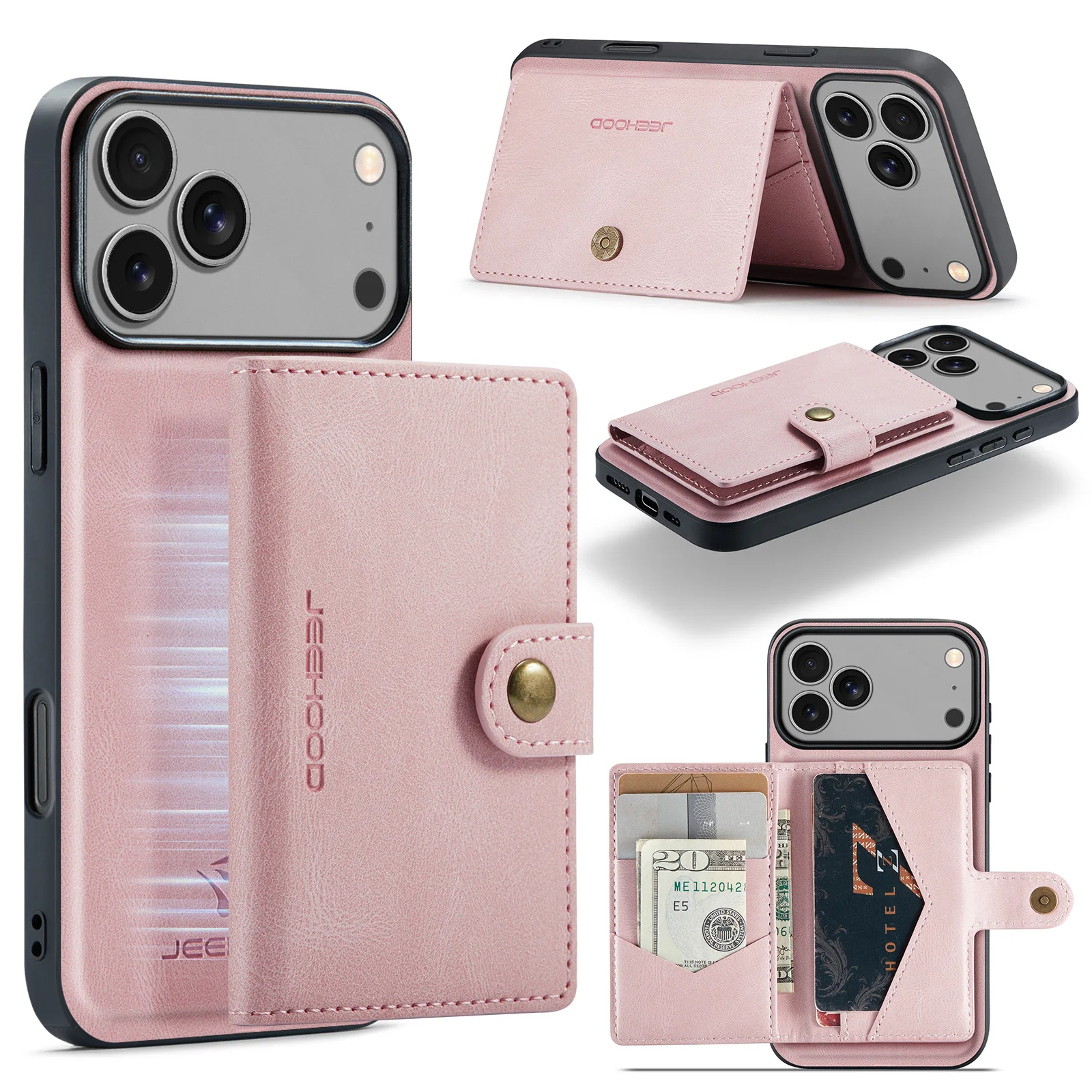 Magnetic Detachable Leather Wallet Case with Card Slot and Phone Holder
