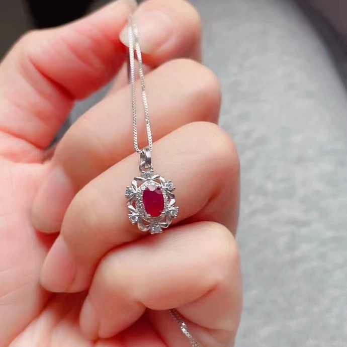 2022 New Ruby Pendant of Women Necklace Real 925 Silver Natural Gemstone Love Date Girl Gift Birthstone |