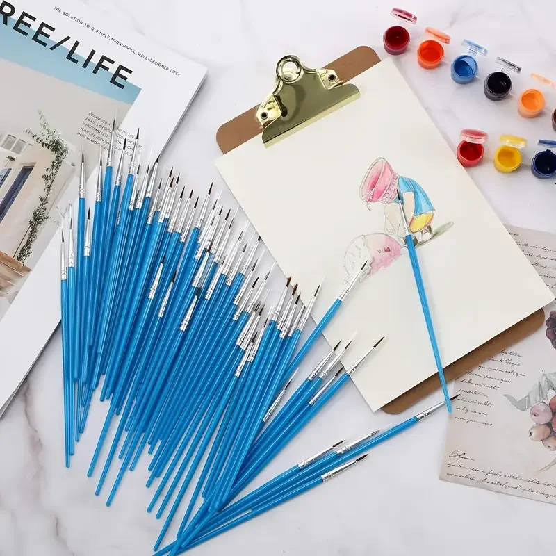 100pcs Paint Brushes Set for Kids Acrylic with Flat Round Pointed Paint Brushes Craft Watercolor Oil Painting Brushes 4