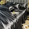 Nordic Silk Bedding Set with Duvet Cover Bed Sheet Pillowcase Luxury Couple Single Double Summer 1/2 People Solid Bedsheet 3